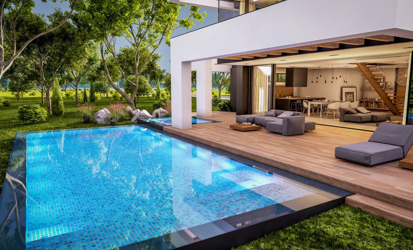 terrasse bois jardin piscine