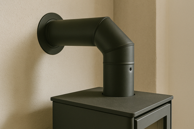 poêle à bois avec coude