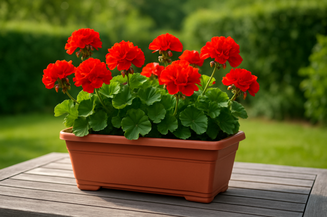 géraniums dans une jardinière