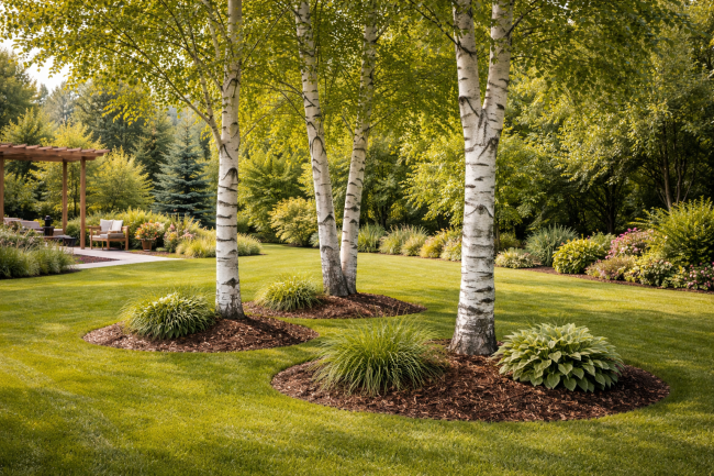 bouleaux dans un jardin