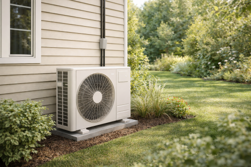 pompe à chaleur devant une maison