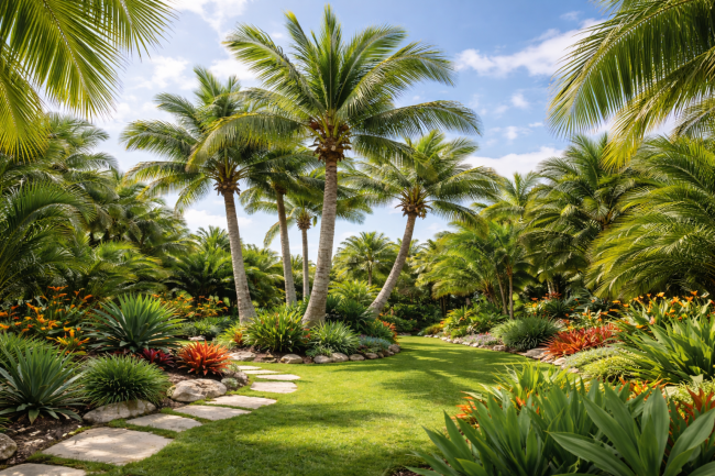 palmier au milieu d'un jardin