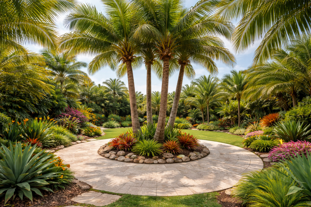 dalles autour d'un palmier