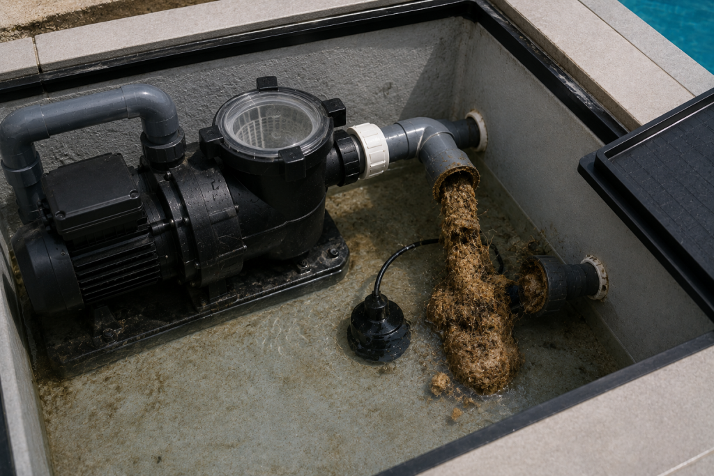 canalisation bouchée dans la pompe de relevage